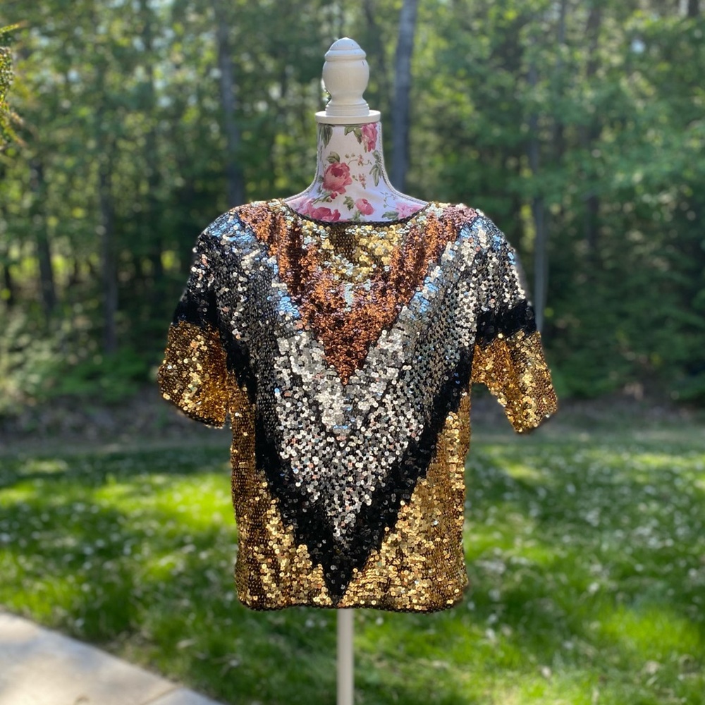 Vintage sequin retro funky shirt top 70s disco